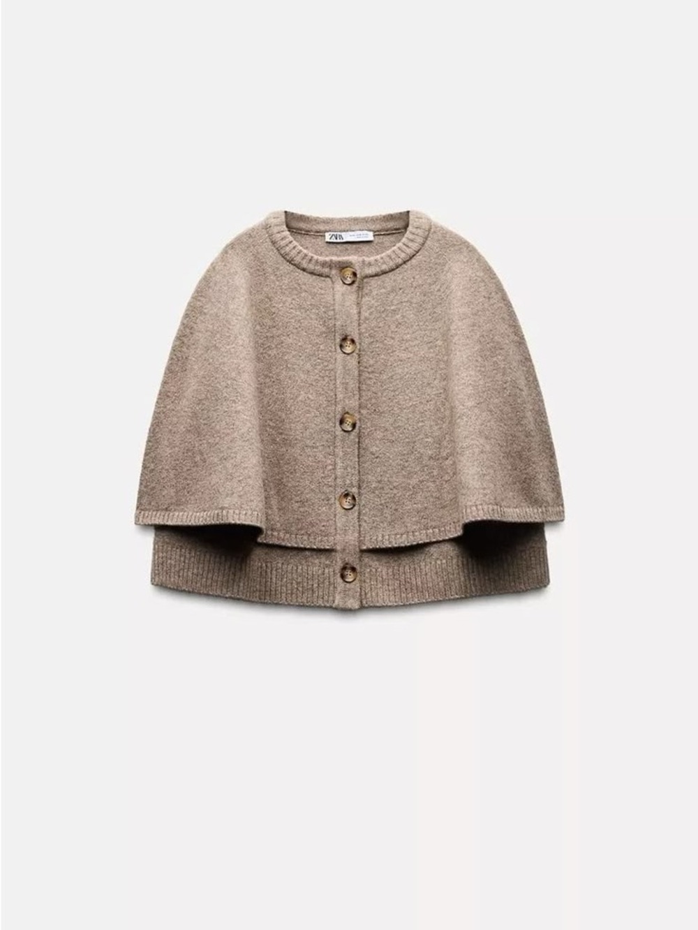 Zara Beige Button-Front Cape Cardigan